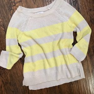 Loft | Crew Neck Yellow Stripe 3/4 Sleeve Sweater